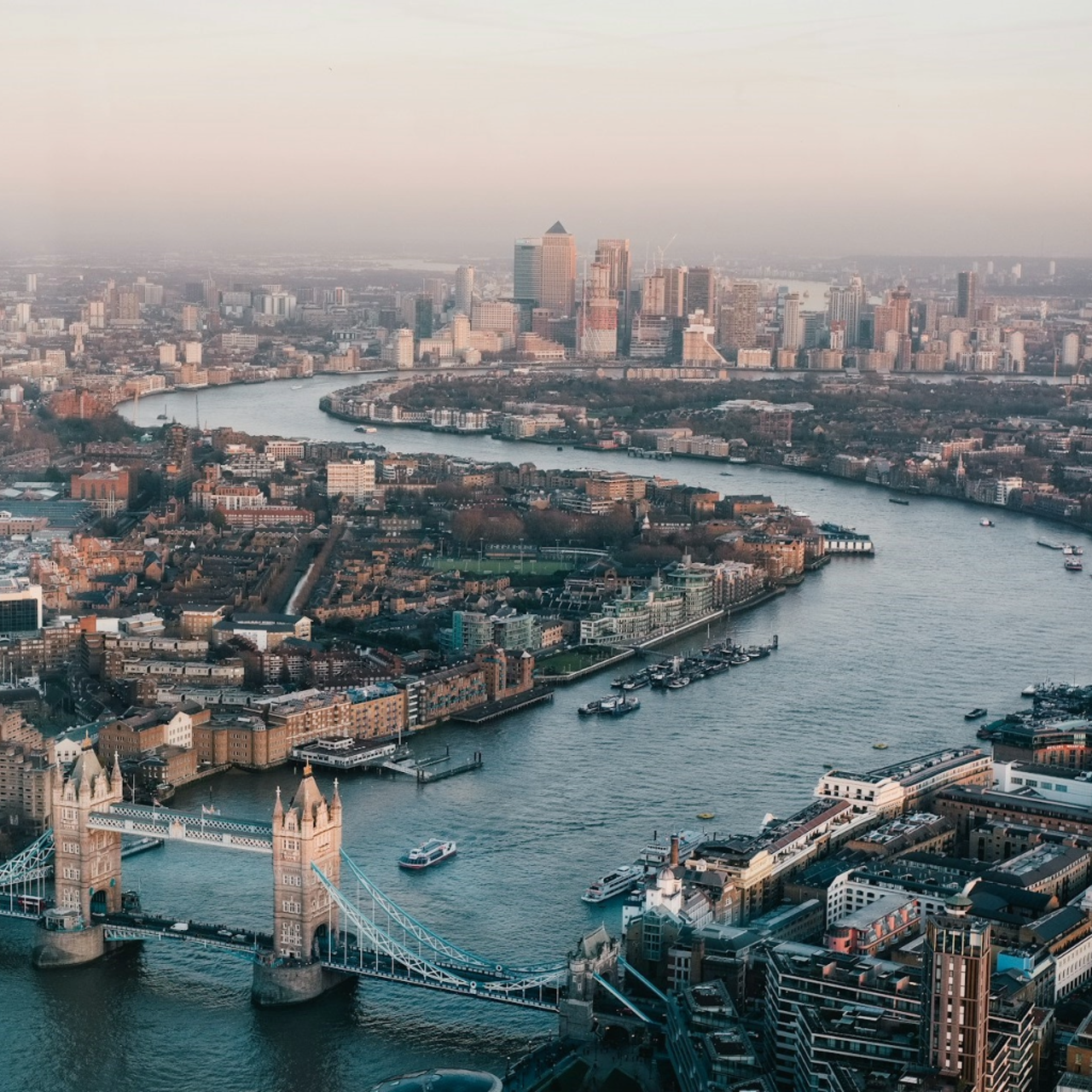 Aerial view of Tower Bridge and the River Thames